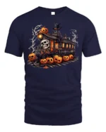 Haunted Pumpkin Skull Halloween Train T-Shirt - navy t-shirt on white background