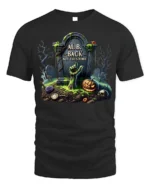 Zombie Grave Tombstone Pumpkin Halloween T-Shirt - black t-shirt on white background