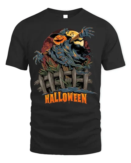 Pumpkin Scarecrow Haunted Halloween Night T-Shirt - black t-shirt on white background