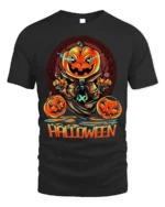 Evil Pumpkin Head Creepy Halloween Graphic T-Shirt - black t-shirt on white background