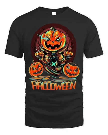 Evil Pumpkin Head Creepy Halloween Graphic T-Shirt - black t-shirt on white background