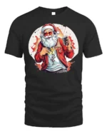 Cool Santa Claus Music Headphones Christmas T-Shirt - black t-shirt on white background