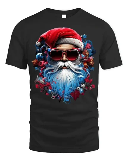 Cool Santa Claus Sunglasses Christmas Graphic T-Shirt - black t-shirt on white background