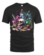 Skull Dice Potion Fantasy Gaming Graphic T-Shirt - black t-shirt on white background