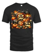 Glowing Pumpkin Jack O Lantern Halloween T-Shirt - black t-shirt on white background