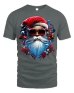 Cool Santa Claus Sunglasses Christmas Graphic T-Shirt - gray t-shirt on white background