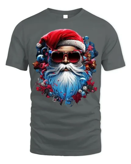 Cool Santa Claus Sunglasses Christmas Graphic T-Shirt - gray t-shirt on white background