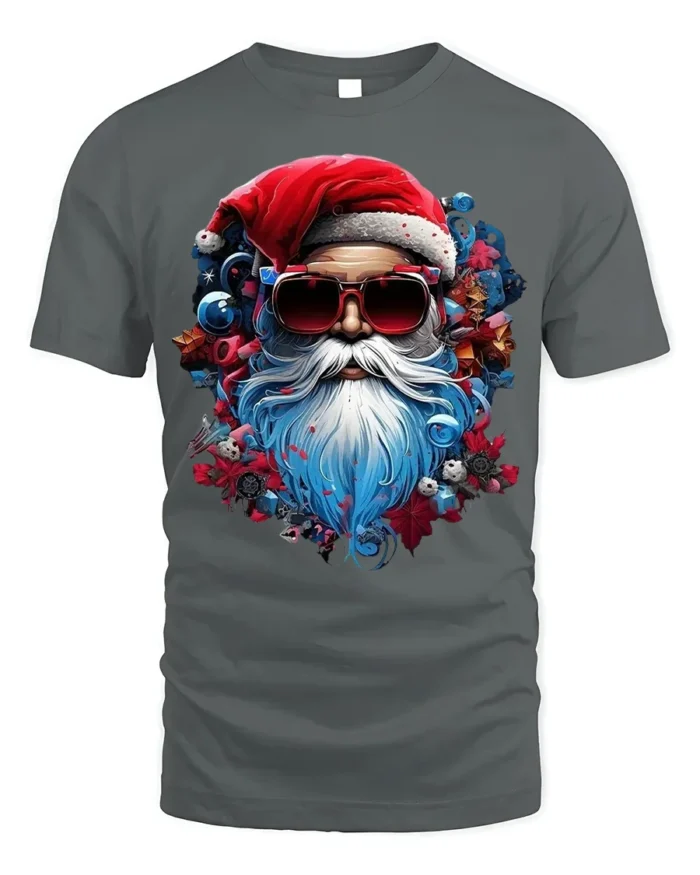 Cool Santa Claus Sunglasses Christmas Graphic T-Shirt - gray t-shirt on white background