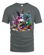 Skull Dice Potion Fantasy Gaming Graphic T-Shirt - gray t-shirt on white background