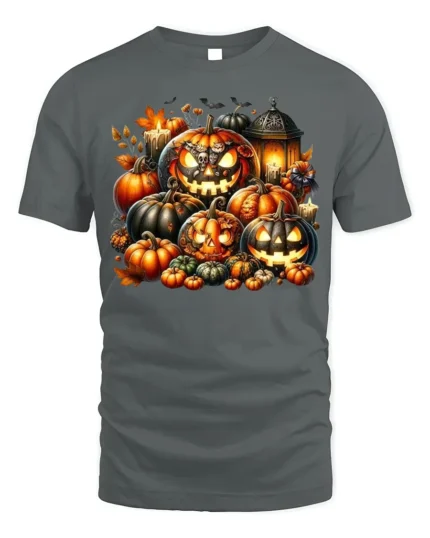 Glowing Pumpkin Jack O Lantern Halloween T-Shirt - gray t-shirt on white background