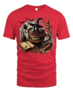 Halloween Witch Coffee Mug Graphic Print T-Shirt - red t-shirt on white background