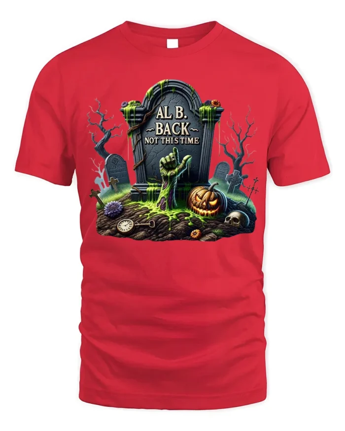 Zombie Grave Tombstone Pumpkin Halloween T-Shirt - red t-shirt on white background