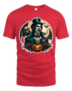 Vampire Skull Pumpkin Gothic Halloween Graphic T-Shirt - red t-shirt on white background