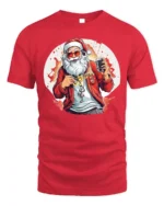 Cool Santa Claus Music Headphones Christmas T-Shirt - red t-shirt on white background