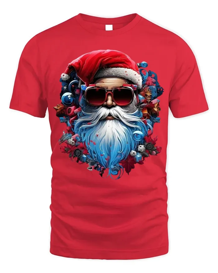 Cool Santa Claus Sunglasses Christmas Graphic T-Shirt - red t-shirt on white background