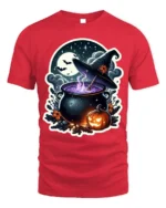 Witch Cauldron Pumpkin Moon Halloween Graphic T-Shirt - red t-shirt on white background