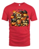 Glowing Pumpkin Jack O Lantern Halloween T-Shirt - red t-shirt on white background