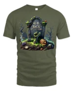 Zombie Grave Tombstone Pumpkin Halloween T-Shirt - military green t-shirt on white background