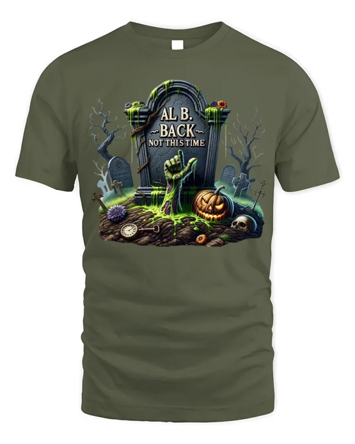 Zombie Grave Tombstone Pumpkin Halloween T-Shirt - military green t-shirt on white background