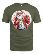 Cool Santa Claus Music Headphones Christmas T-Shirt - military green t-shirt on white background