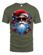 Cool Santa Claus Sunglasses Christmas Graphic T-Shirt - military green t-shirt on white background