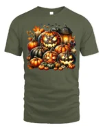 Glowing Pumpkin Jack O Lantern Halloween T-Shirt - military green t-shirt on white background