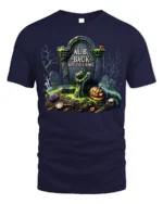 Zombie Grave Tombstone Pumpkin Halloween T-Shirt - navy t-shirt on white background