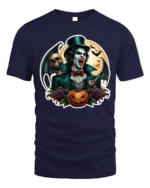 Vampire Skull Pumpkin Gothic Halloween Graphic T-Shirt - navy t-shirt on white background