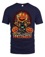 Evil Pumpkin Head Creepy Halloween Graphic T-Shirt - navy t-shirt on white background