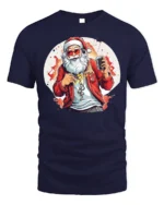 Cool Santa Claus Music Headphones Christmas T-Shirt - navy t-shirt on white background