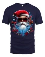 Cool Santa Claus Sunglasses Christmas Graphic T-Shirt - navy t-shirt on white background