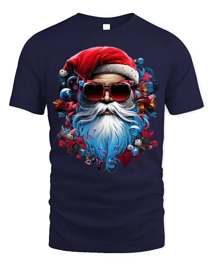 Cool Santa Claus Sunglasses Christmas Graphic T-Shirt - navy t-shirt on white background