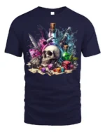 Skull Dice Potion Fantasy Gaming Graphic T-Shirt - navy t-shirt on white background