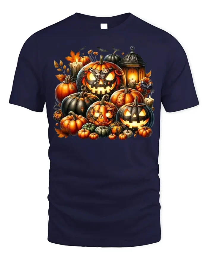 Glowing Pumpkin Jack O Lantern Halloween T-Shirt - navy t-shirt on white background