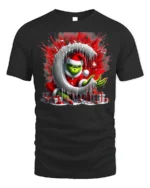 Mischief Green Santa Christmas Naughty Graphic Tshirt - black t-shirt on white background