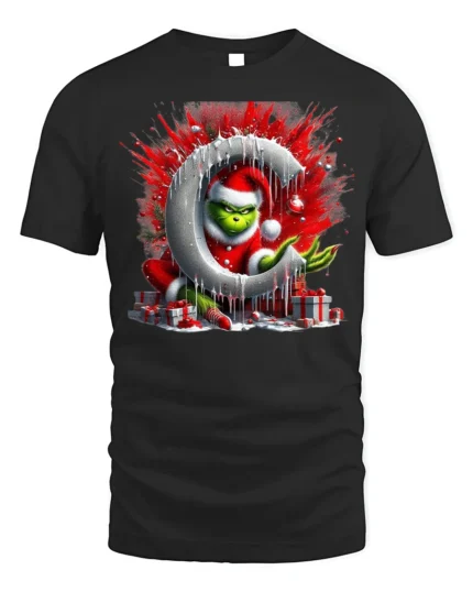 Mischief Green Santa Christmas Naughty Graphic Tshirt - black t-shirt on white background