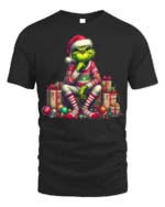 Grumpy Green Santa Christmas Gifts Funny Graphic Tshirt - black t-shirt on white background