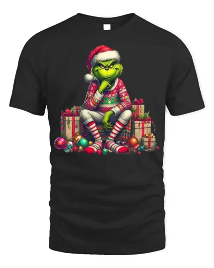 Grumpy Green Santa Christmas Gifts Funny Graphic Tshirt - black t-shirt on white background