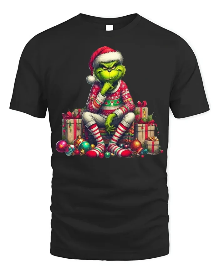 Grumpy Green Santa Christmas Gifts Funny Graphic Tshirt - black t-shirt on white background