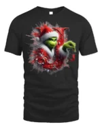 Green Santa Naughty Joy Christmas Funny Graphic Tshirt - black t-shirt on white background