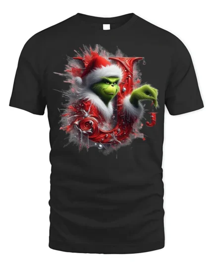 Green Santa Naughty Joy Christmas Funny Graphic Tshirt - black t-shirt on white background