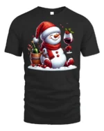 Festive Wine Snowman Christmas Holiday Graphic Tshirt - black t-shirt on white background
