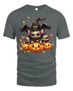 Cute Bat Family Pumpkin Witch Halloween Graphic Tshirt - gray t-shirt on white background