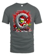 Mischief Green Santa Christmas Naughty Graphic Tshirt - gray t-shirt on white background
