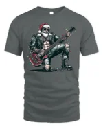 Rockstar Santa Guitar Christmas Holiday Graphic Tshirt - gray t-shirt on white background