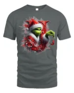 Green Santa Naughty Joy Christmas Funny Graphic Tshirt - gray t-shirt on white background