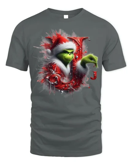 Green Santa Naughty Joy Christmas Funny Graphic Tshirt - gray t-shirt on white background