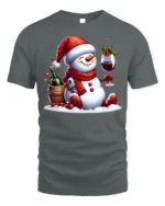 Festive Wine Snowman Christmas Holiday Graphic Tshirt - gray t-shirt on white background