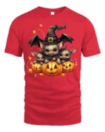 Cute Bat Family Pumpkin Witch Halloween Graphic Tshirt - red t-shirt on white background