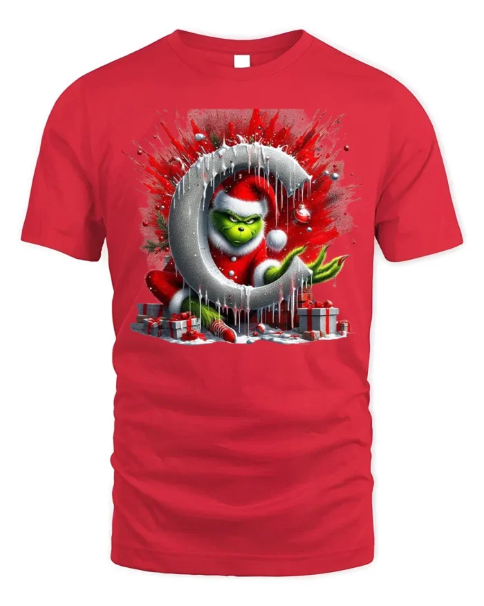 Mischief Green Santa Christmas Naughty Graphic Tshirt - red t-shirt on white background